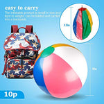 Vibrant rainbow patterned inflatable spheres floating gracefully on clean swimming pool water.