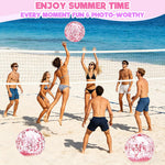 Turnmeon glitter pool toys bulk pack scattered on a sandy beach under sunny skies.