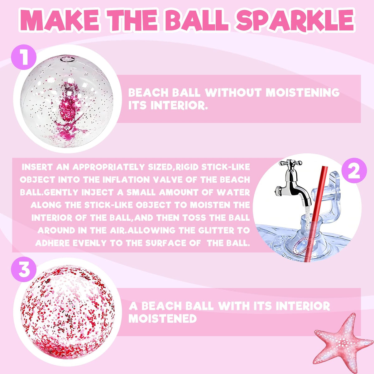 Durable pink glitter inflatable balls being used for summer water games by adults.