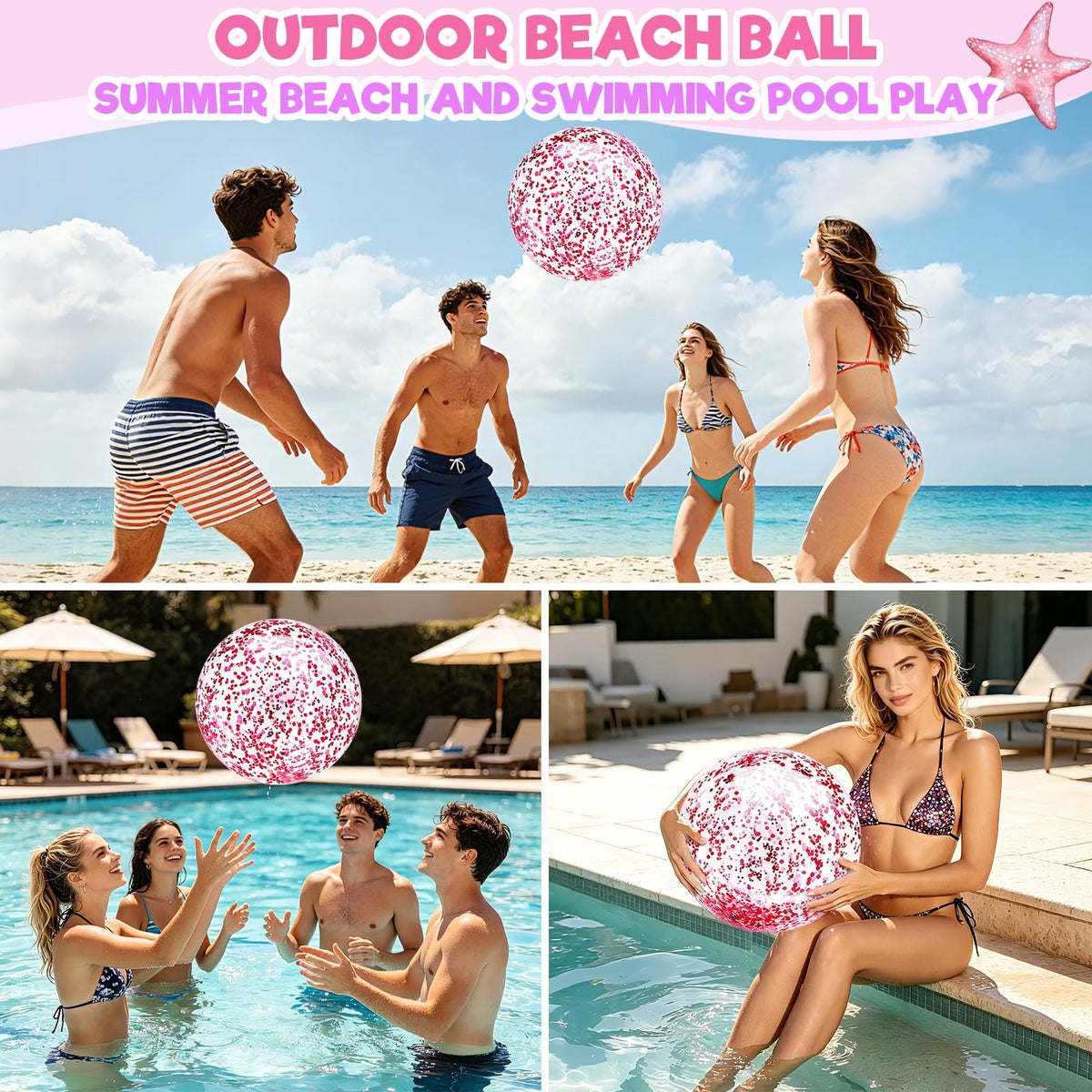 Inflation process of the water resistant PVC pink confetti ball using a hand pump.