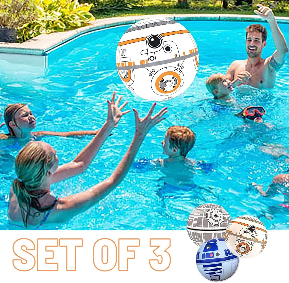 Fourteen inch NINOSTAR star wars inspired beach ball collection showcasing detailed droid patterns