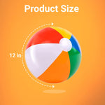 Close up view of the secure anti-leak valve on a colorful twelve inch beach ball.