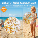 FuturePlusX sixteen inch inflatable swimming pool balls being held by kids during a sunny backyard summer party.
