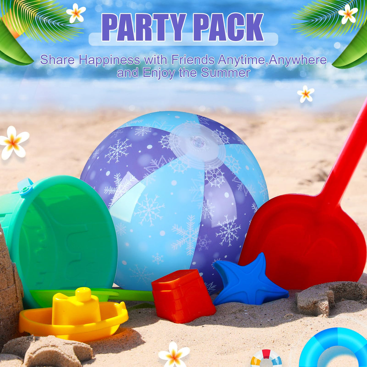 Twelve pack of Leyndo snowflake pattern outdoor party favors arranged neatly against a summer pool background.