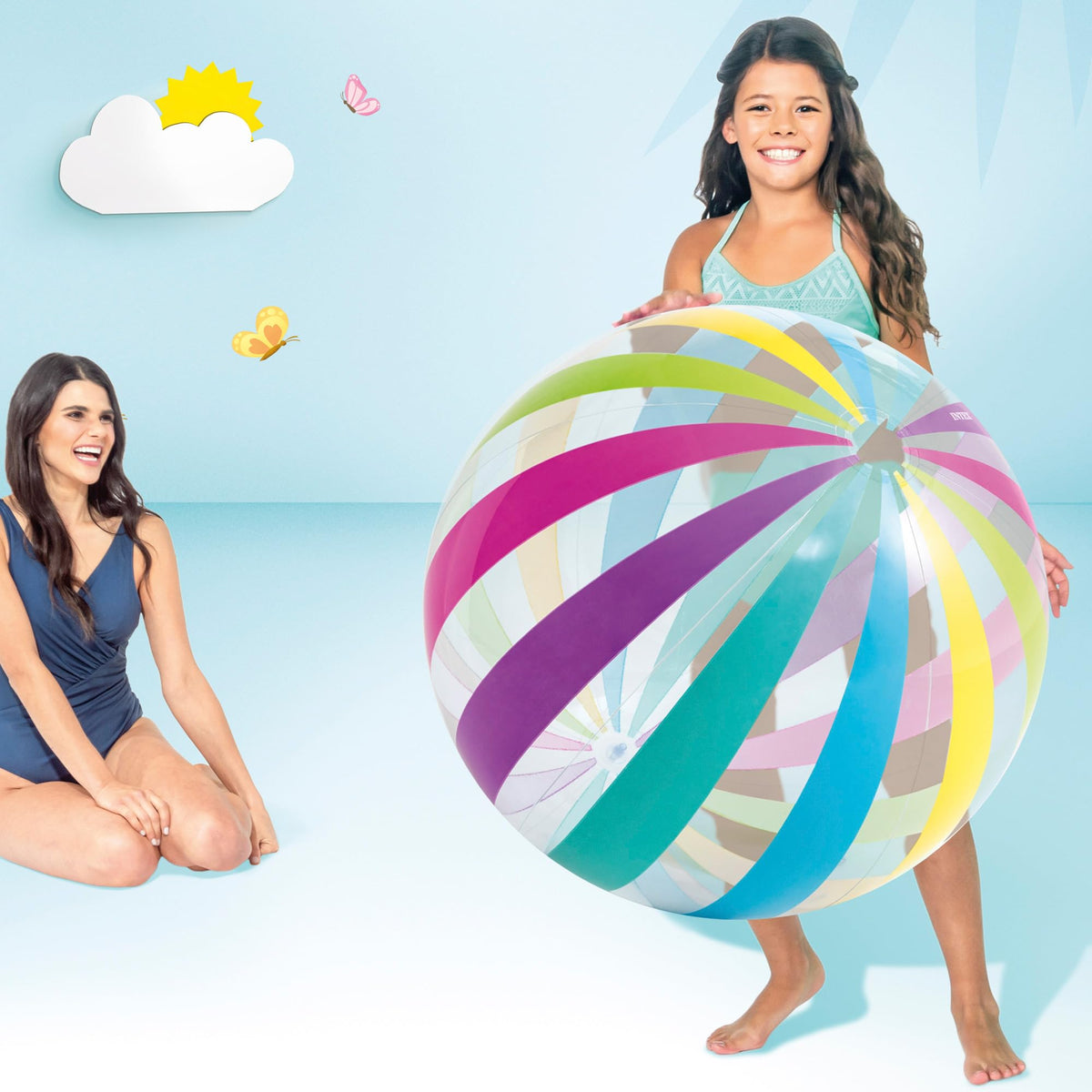 Durable PVC vinyl giant beach ball packaged with its included repair patch kit