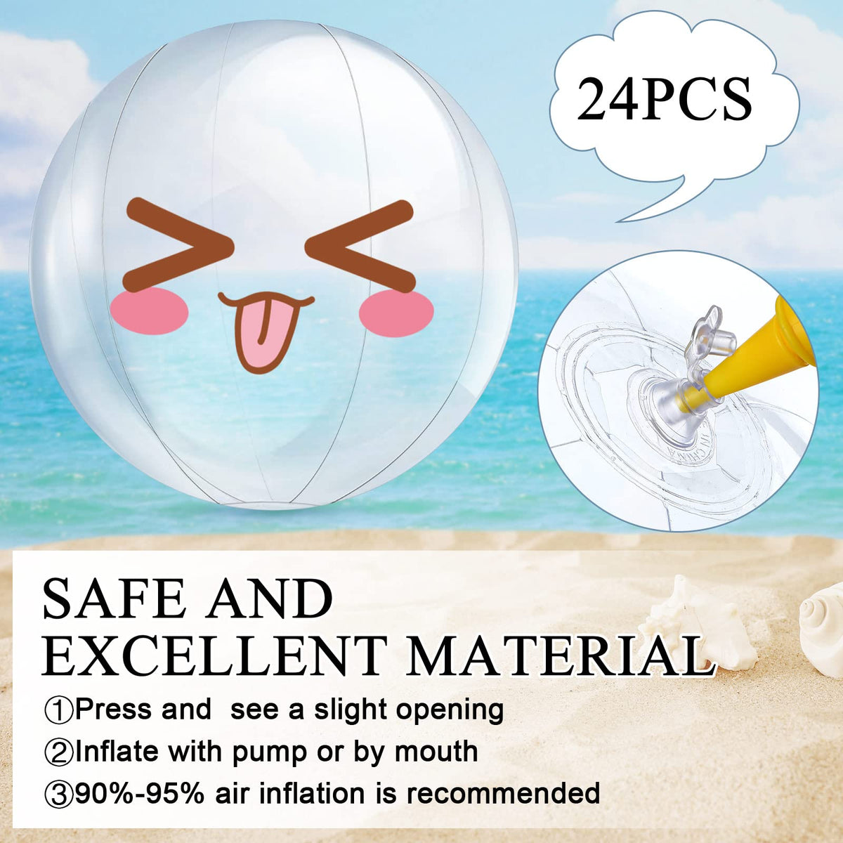 Yinder PVC clear beach balls showing the air valve close-up view