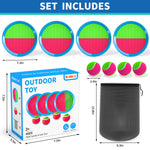 Kids playing outside in the yard with the Bennol self stick paddle catch toy.