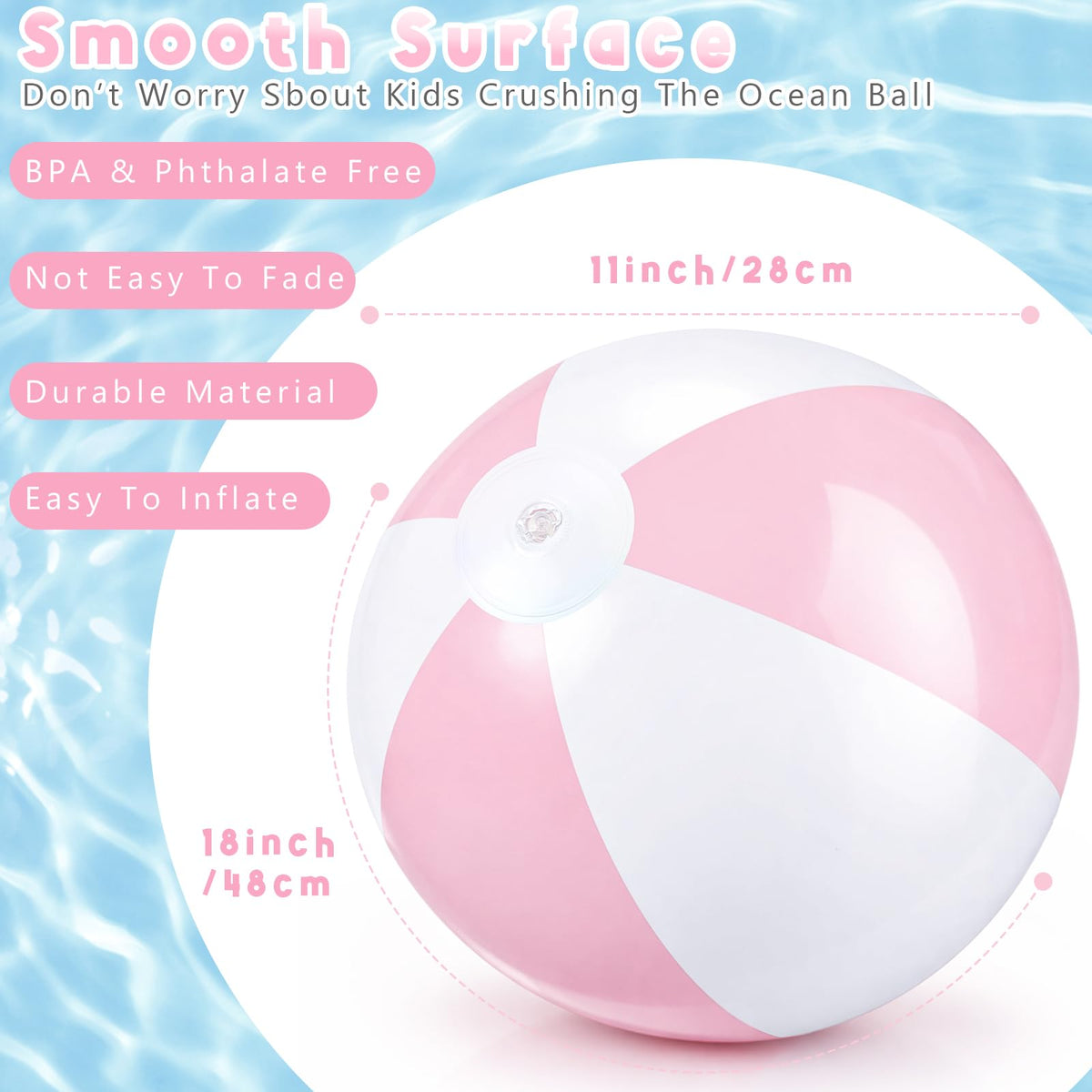 Close-up view of the high-strength white stitching and secure air valve on the MiniInflat jumbo beach ball.
