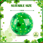 Two pieces of AXBMM green shamrock blow up pool toys inflated on outdoor grass lawn