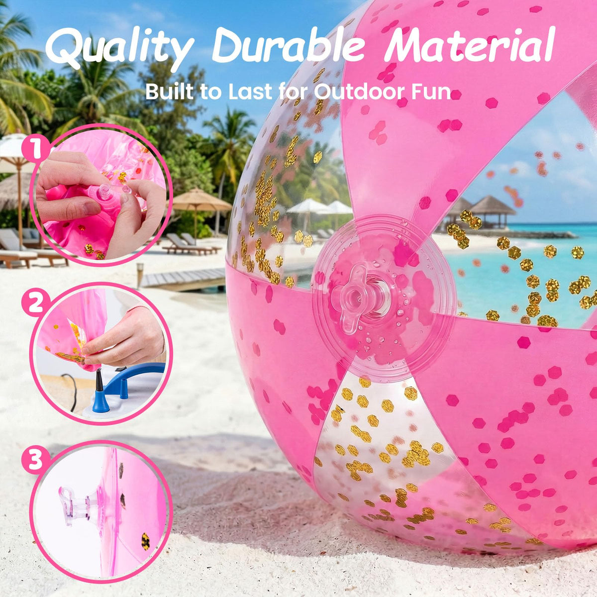 Toddlers and kids playing with sparkling confetti filled summer party favors in a swimming pool.