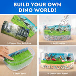Blue Marble dinosaur science activity kit with the USB powered luminous lid turned on in a dark room.