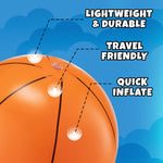 A child holding the 16 inch inflated basketball toy showcasing its realistic size and grip shape