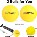 Two textured PVC roundnet balls and the air pump included in the Blinngo Sport beach game kit