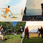 Action shot showcasing the durability of the Blinngo Sport outdoor yard game set during multiplayer family play