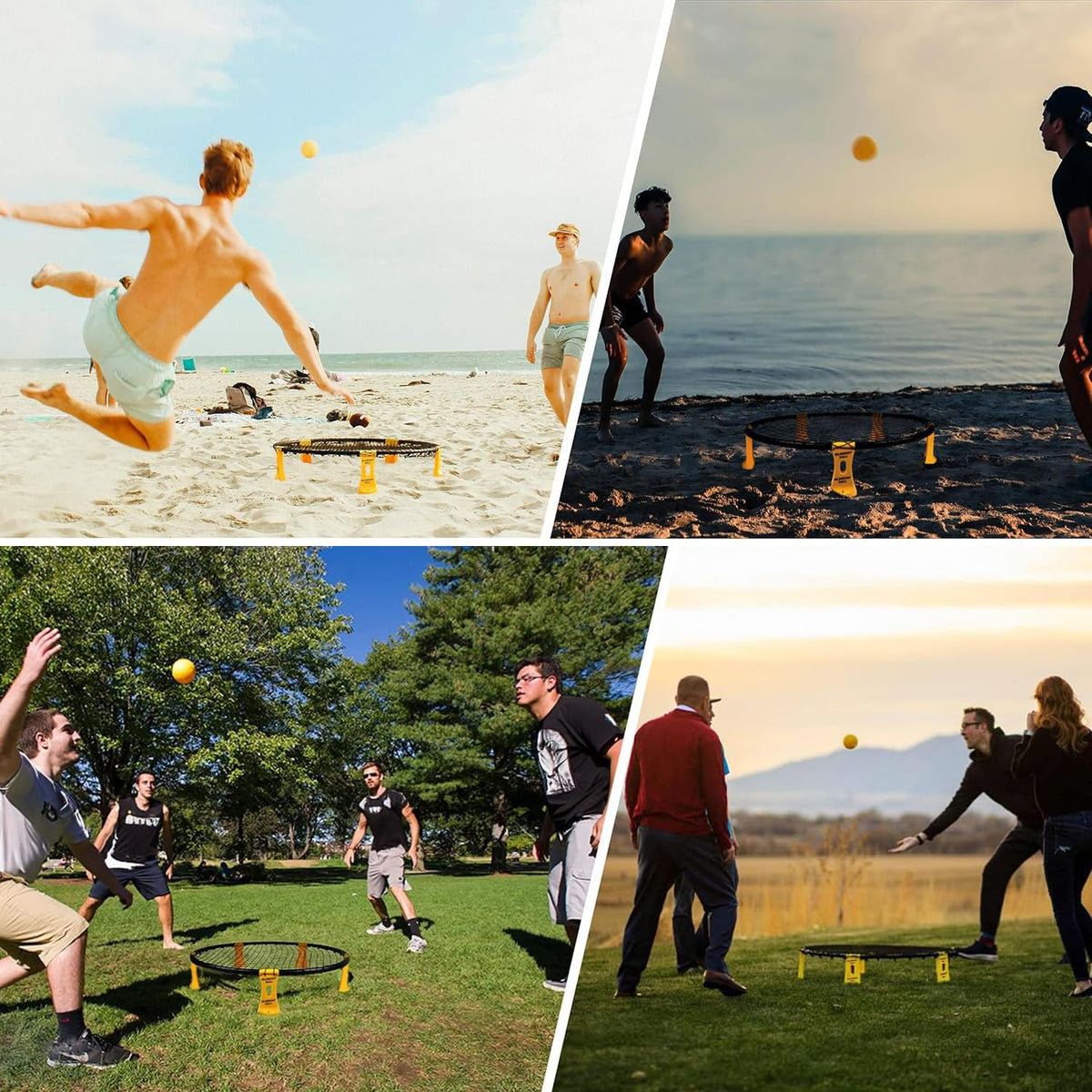 Action shot showcasing the durability of the Blinngo Sport outdoor yard game set during multiplayer family play