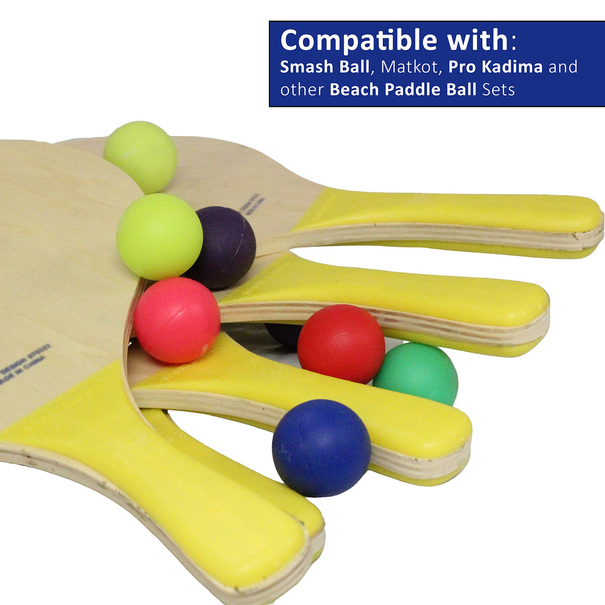 Vibrant multicolor waterproof floating replacement balls displayed on a sandy beach backdrop
