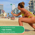 Close up view of official one point two five inch low resilience beach paddle game balls