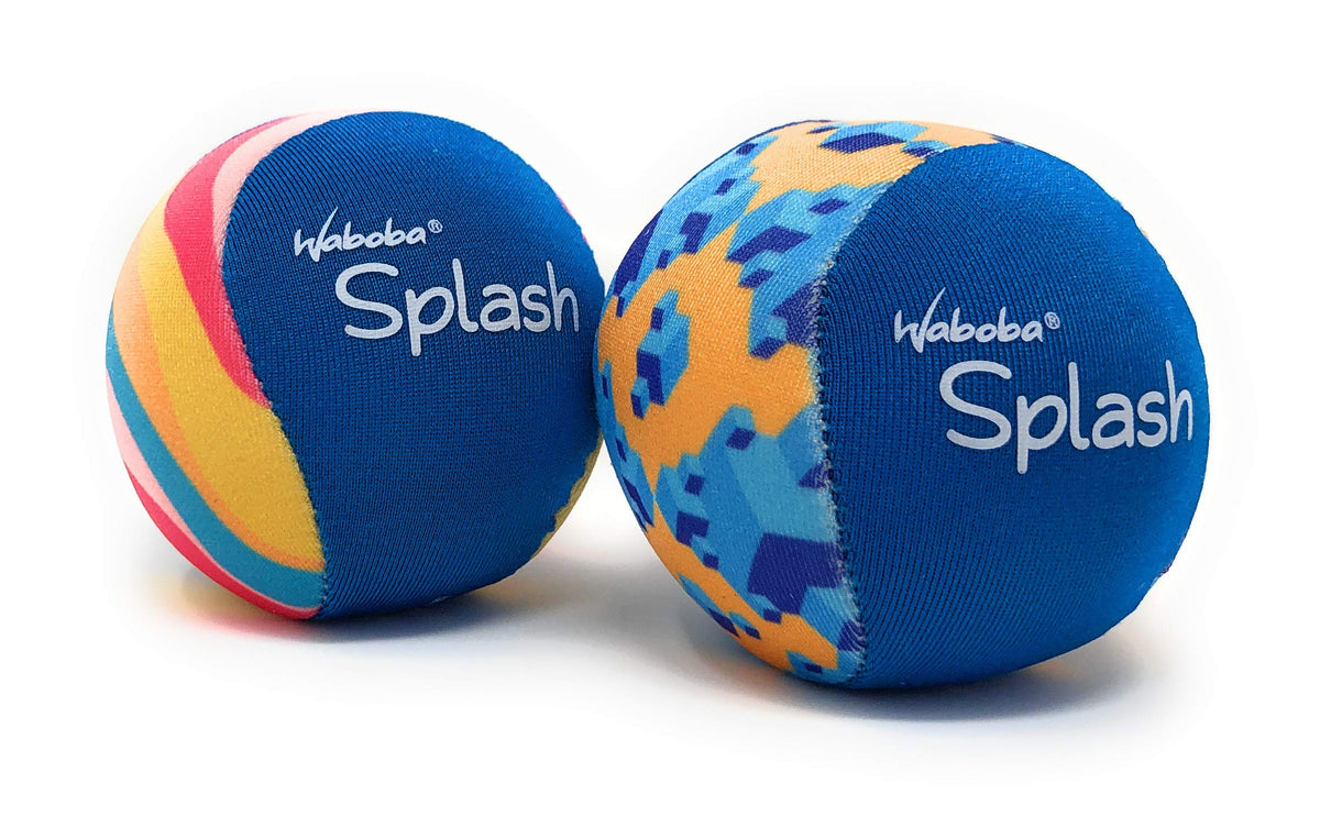 Waboba Splash water bouncing balls double pack in assorted colors floating on a swimming pool surface.