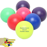 Side angle view of durable multi colored beach tennis and smashball replacement accessories