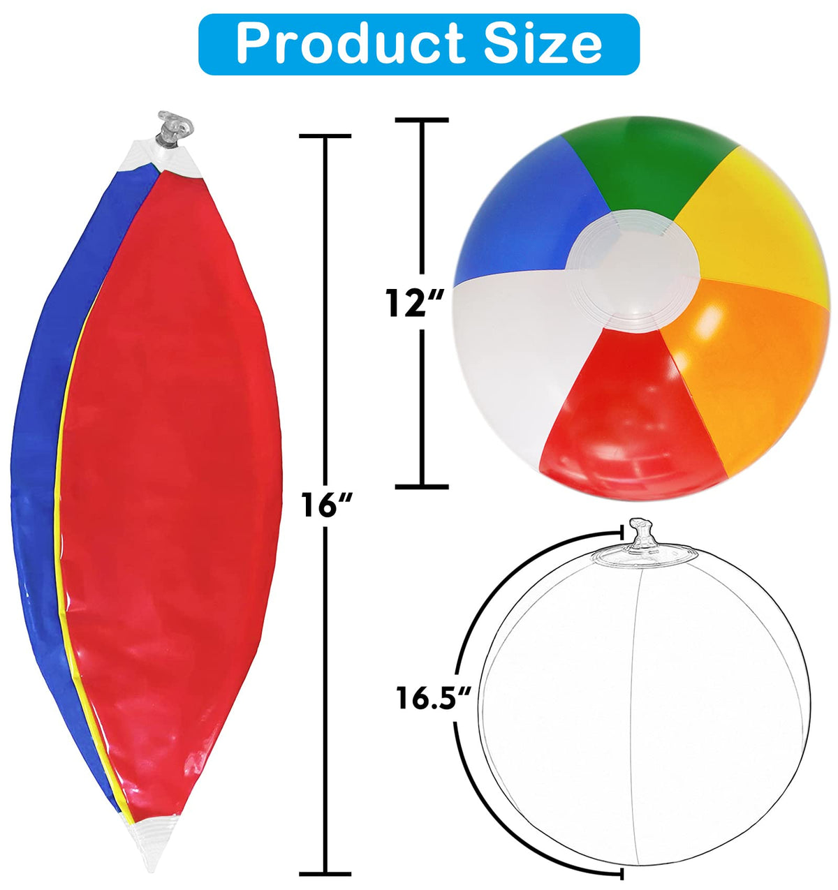 Three pack of multicolor sixteen inch water toys inflated and floating on a clear swimming pool surface.