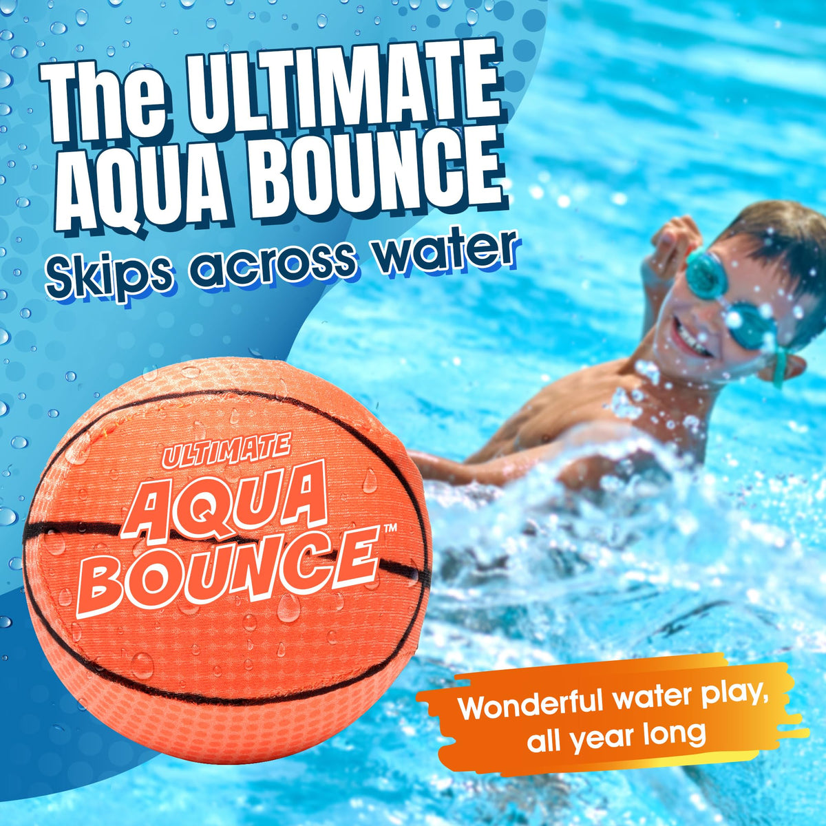 Activ Life three inch water skip balls skipping across the surface of a swimming pool