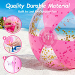 Close up of the secure rapid inflate valve on the AMOR PRESENT clear sparkling pool toy.
