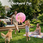 Group of kids tossing the AMOR PRESENT sixteen inch glitter pool ball during a summer birthday party.
