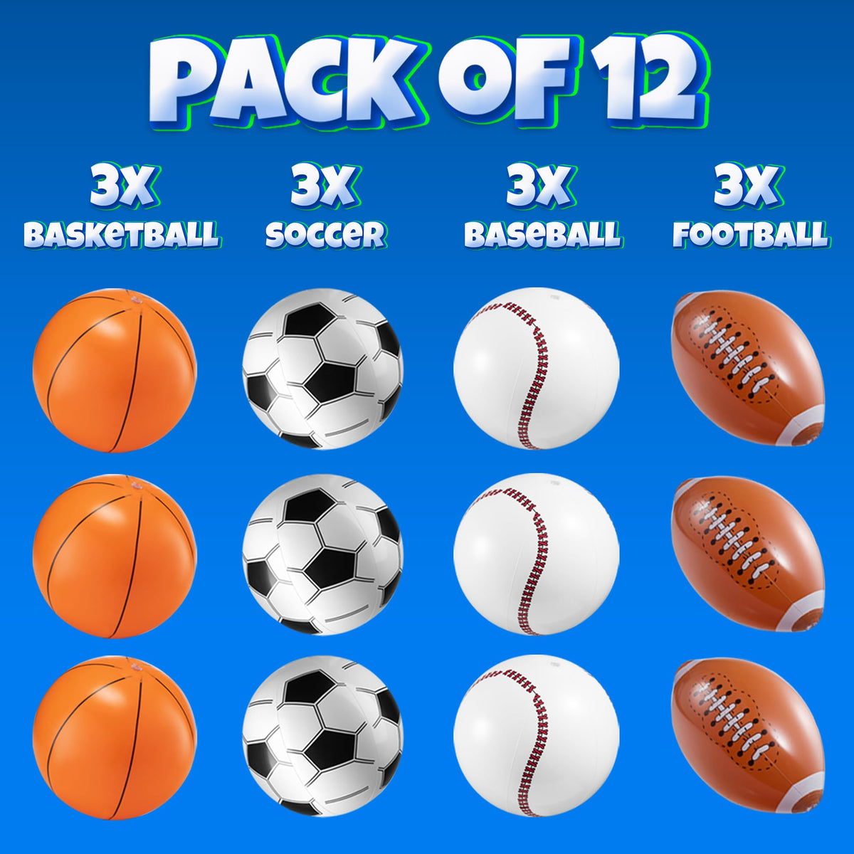 Bedwina sports themed beach balls being inflated with a standard hand pump for a backyard swimming pool party