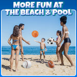 Close up view of the durable polyvinyl chloride vinyl material and tight seams on a Bedwina soccer beach ball