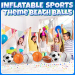 Children and adults playing with lightweight Bedwina sports beach balls inside an outdoor swimming pool