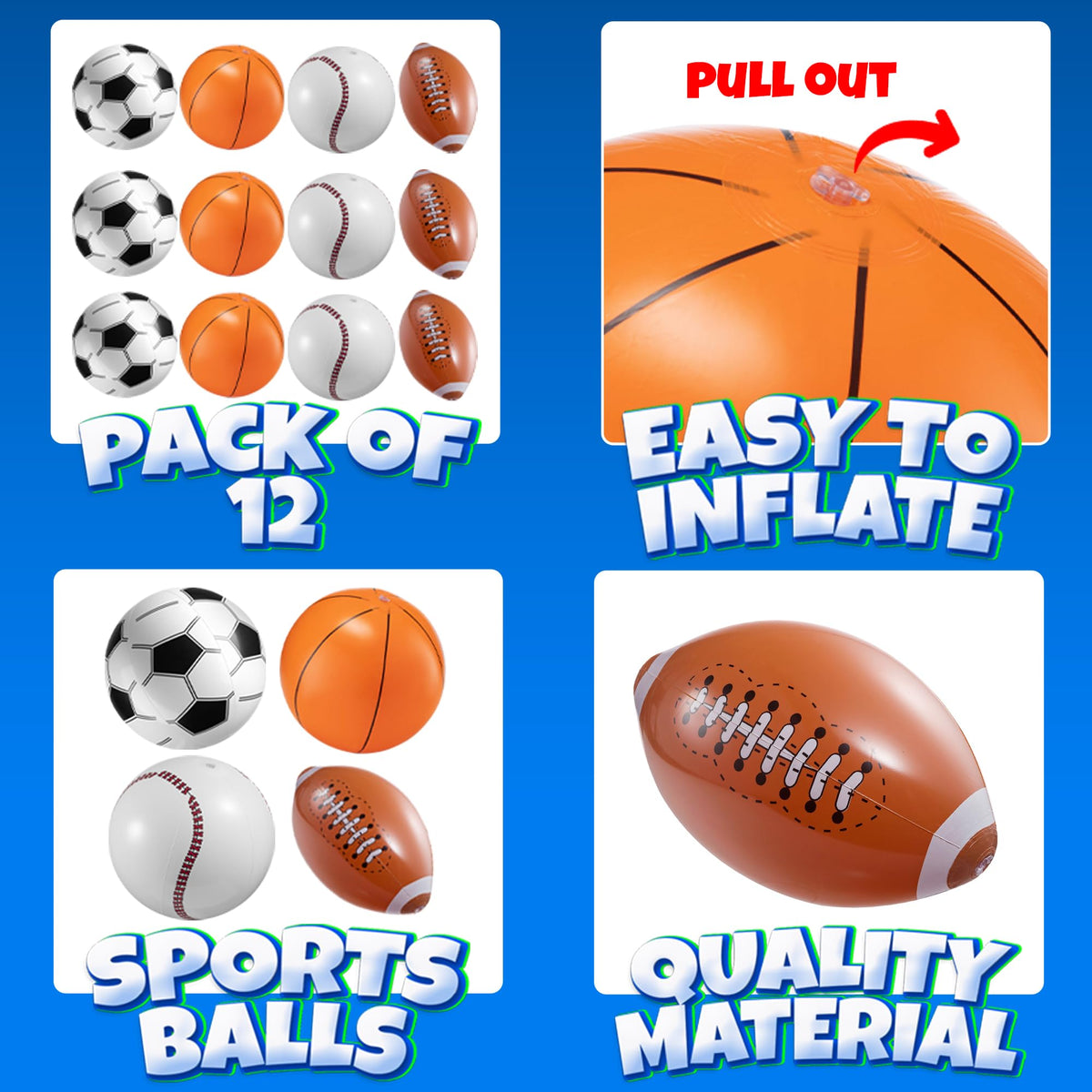 Individually wrapped Bedwina sports themed inflatable beach balls ready to be placed inside birthday goodie bags