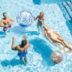 Durable leak proof air valve mechanism on a deflated transparent sparkle party ball