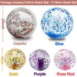 Folded and deflated sequin beach balls showing compact storage size for vacation travel