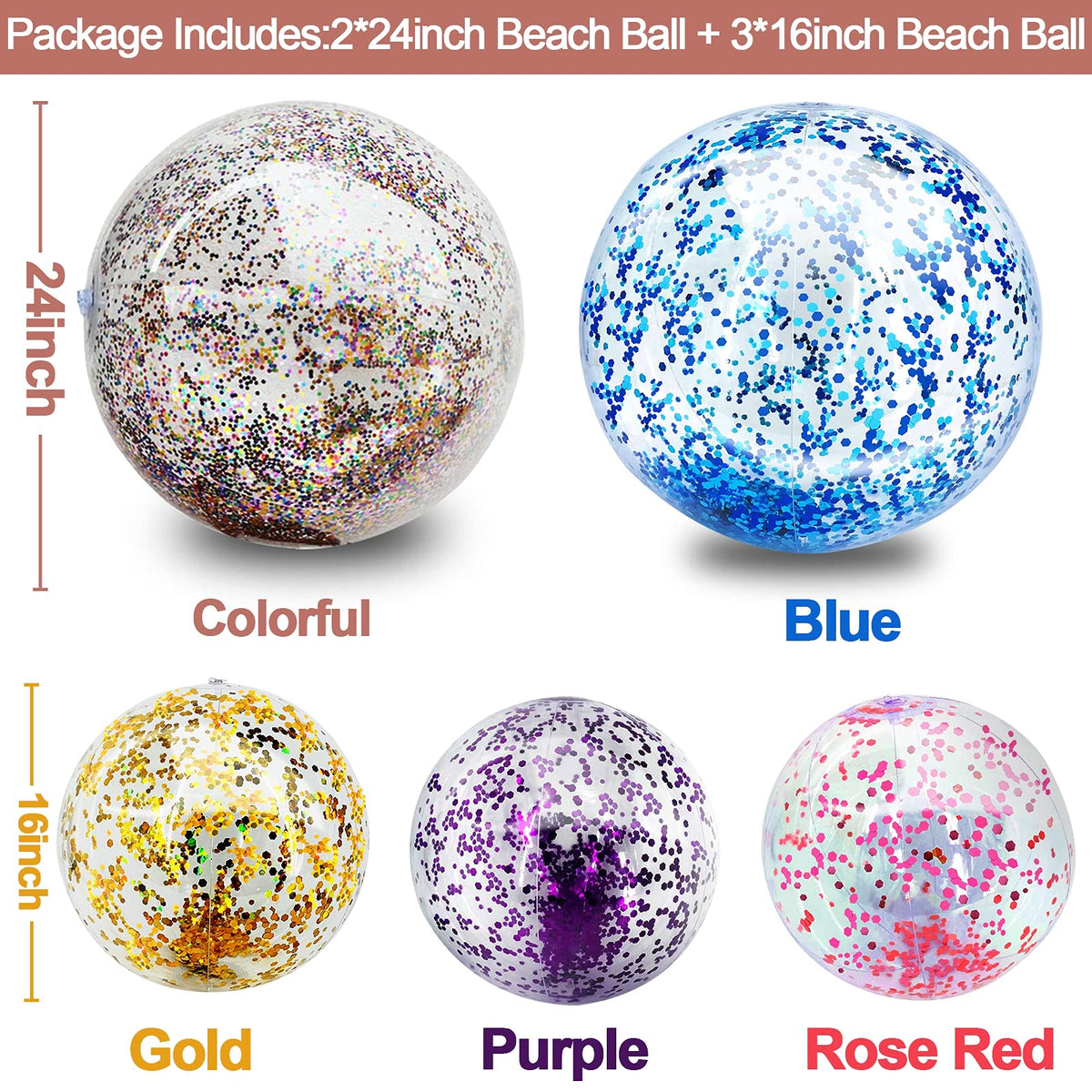 Folded and deflated sequin beach balls showing compact storage size for vacation travel