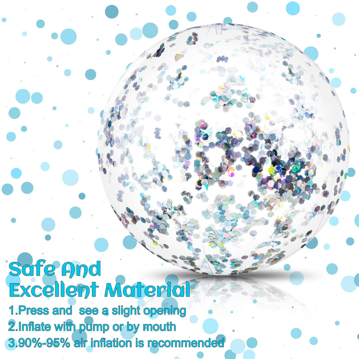 Transparent blow up beach balls with silver sequins for birthday parties