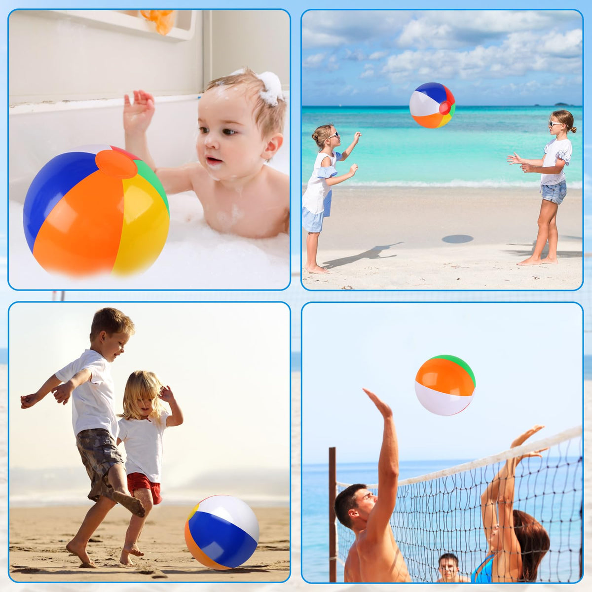 Arrangement of six rainbow colored summer toys used as vibrant backyard party decorations.