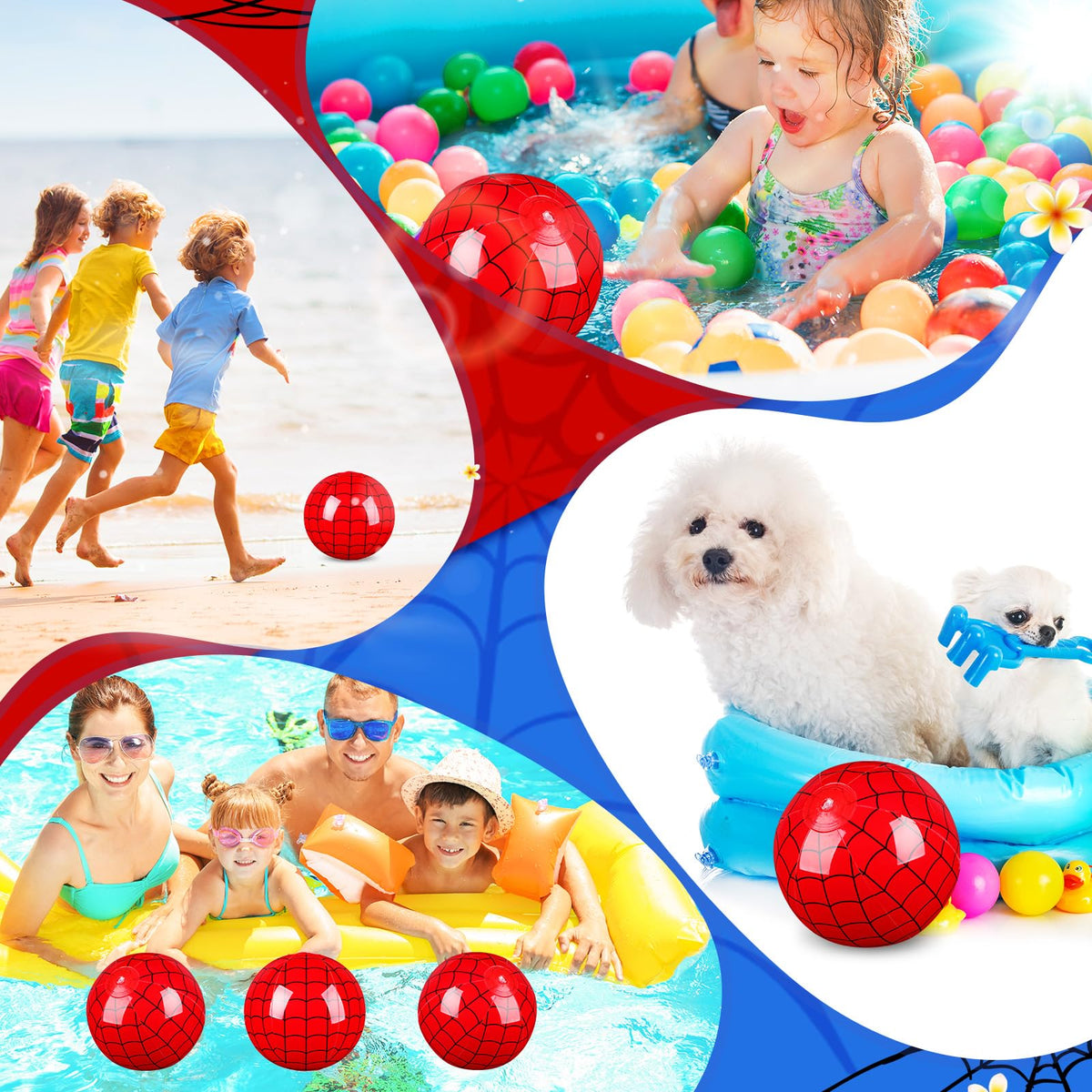 Hollowfly inflatable spider web beach ball showing the air valve mechanism for easy setup