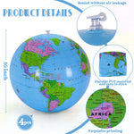Four pack of sixteen inch blow up earth globes arranged together for school learning activities.