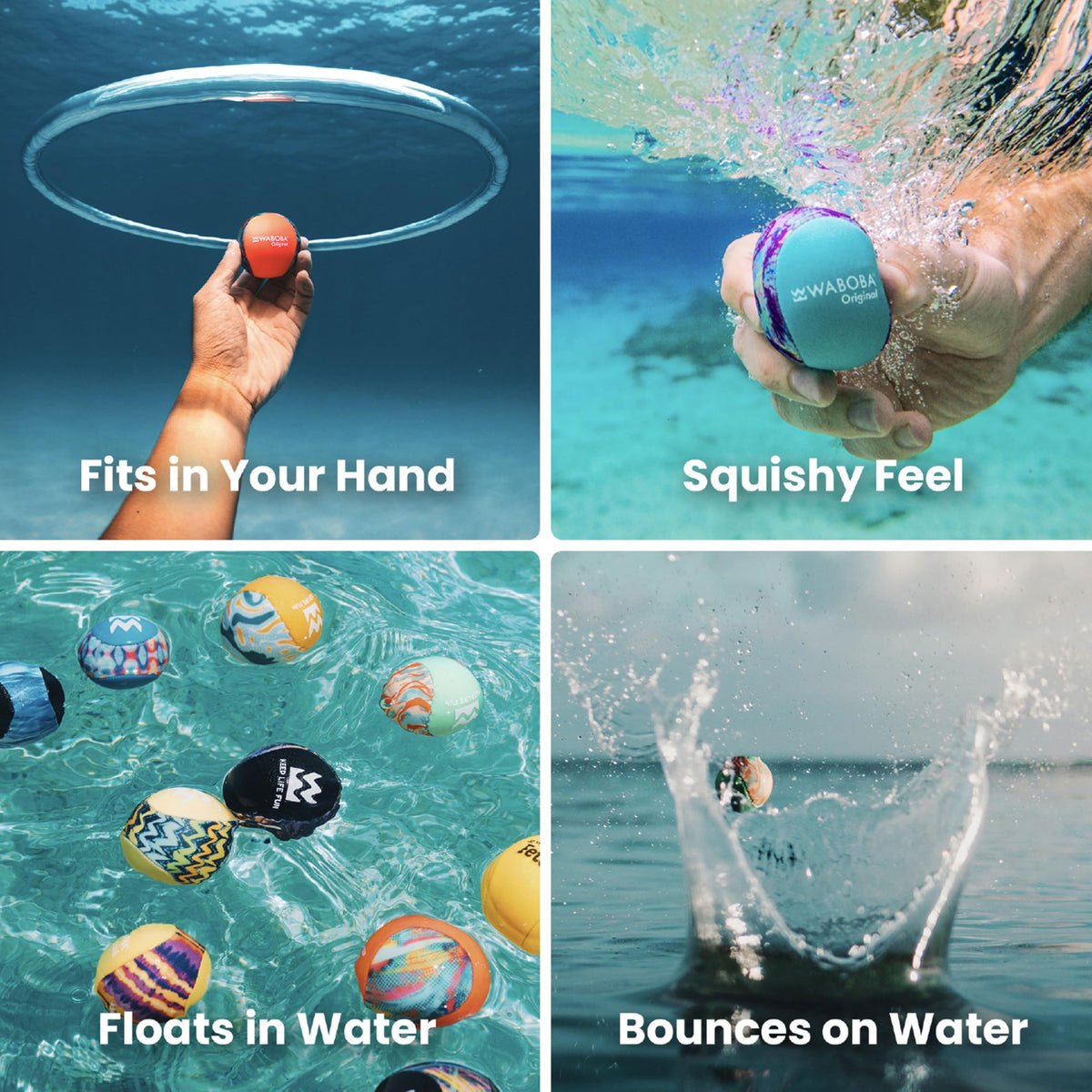 High performance gel core water ball floating effortlessly on the surface of blue swimming pool water.