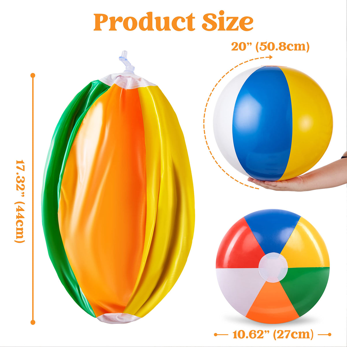 Compact deflated rainbow plastic beach ball folded neatly for convenient travel packing and vacation storage.
