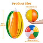 Bulk twelve pack of deflated JOYIN rainbow color beach balls before inflation setup