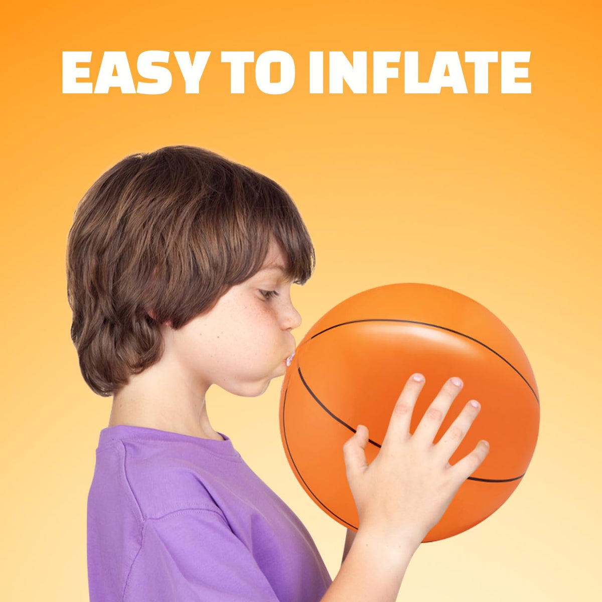 Bedwina sixteen inch inflatable basketballs arranged as decorations for a sports themed birthday party table.
