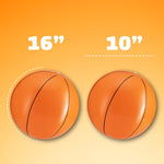 Side view comparison showing the ten inch diameter scale of the fully inflated basketball pool toy.