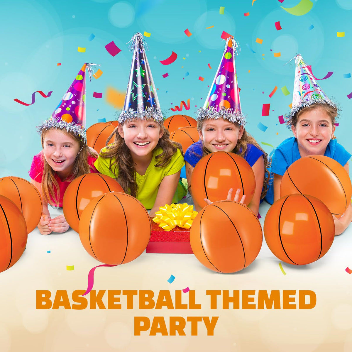 Durable PVC vinyl material texture of the orange Bedwina basketball beach ball being held by a user.