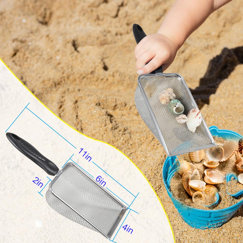 Close up of beach sand sifter mesh basket for shark teeth