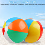 Close up view of the secure airtight valve on a thickened durable PVC rainbow beach ball.