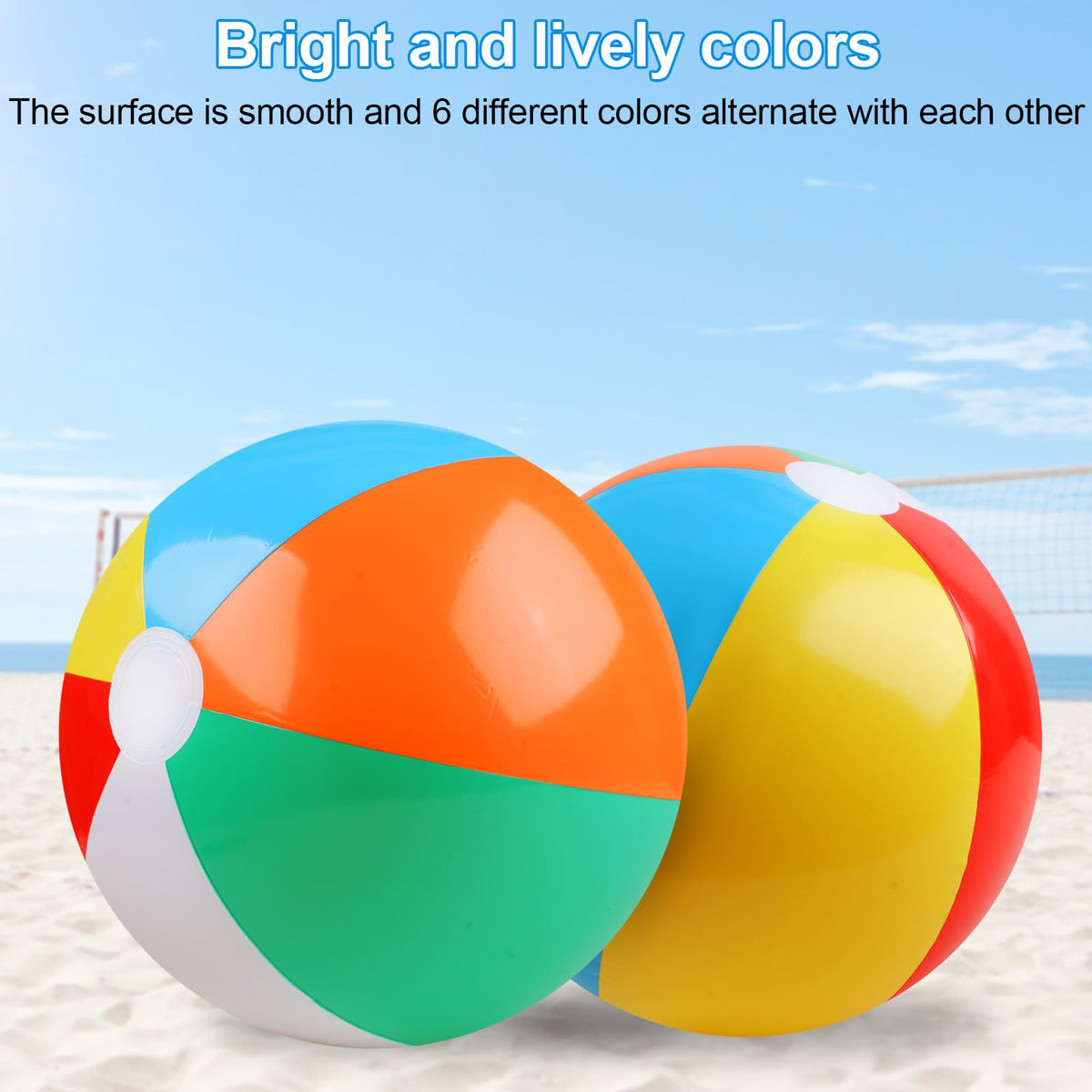 Close up view of the secure airtight valve on a thickened durable PVC rainbow beach ball.