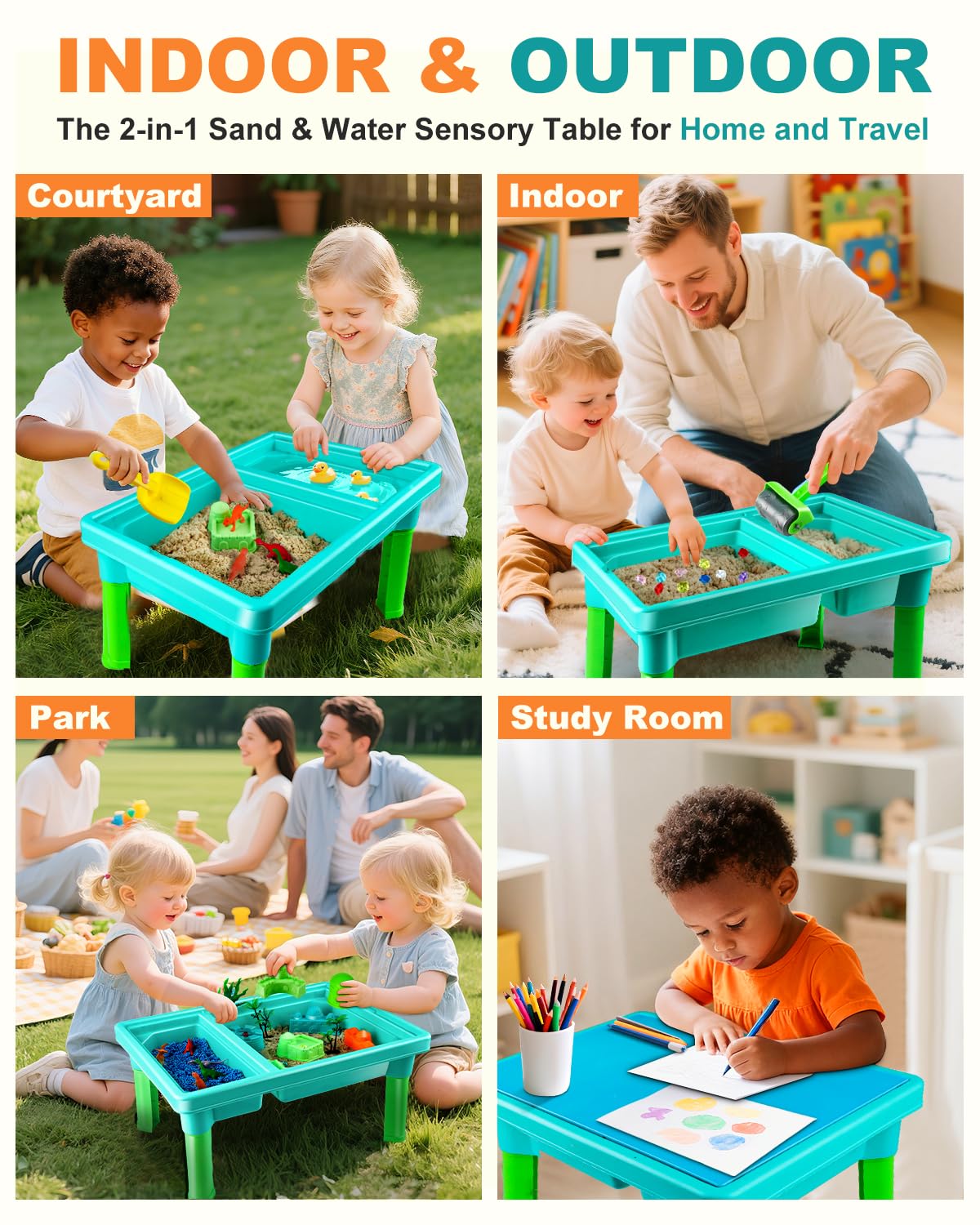 Side profile of foldable sand table with removable legs
