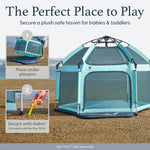 Pop 'N Go playmat set up inside baby playpen