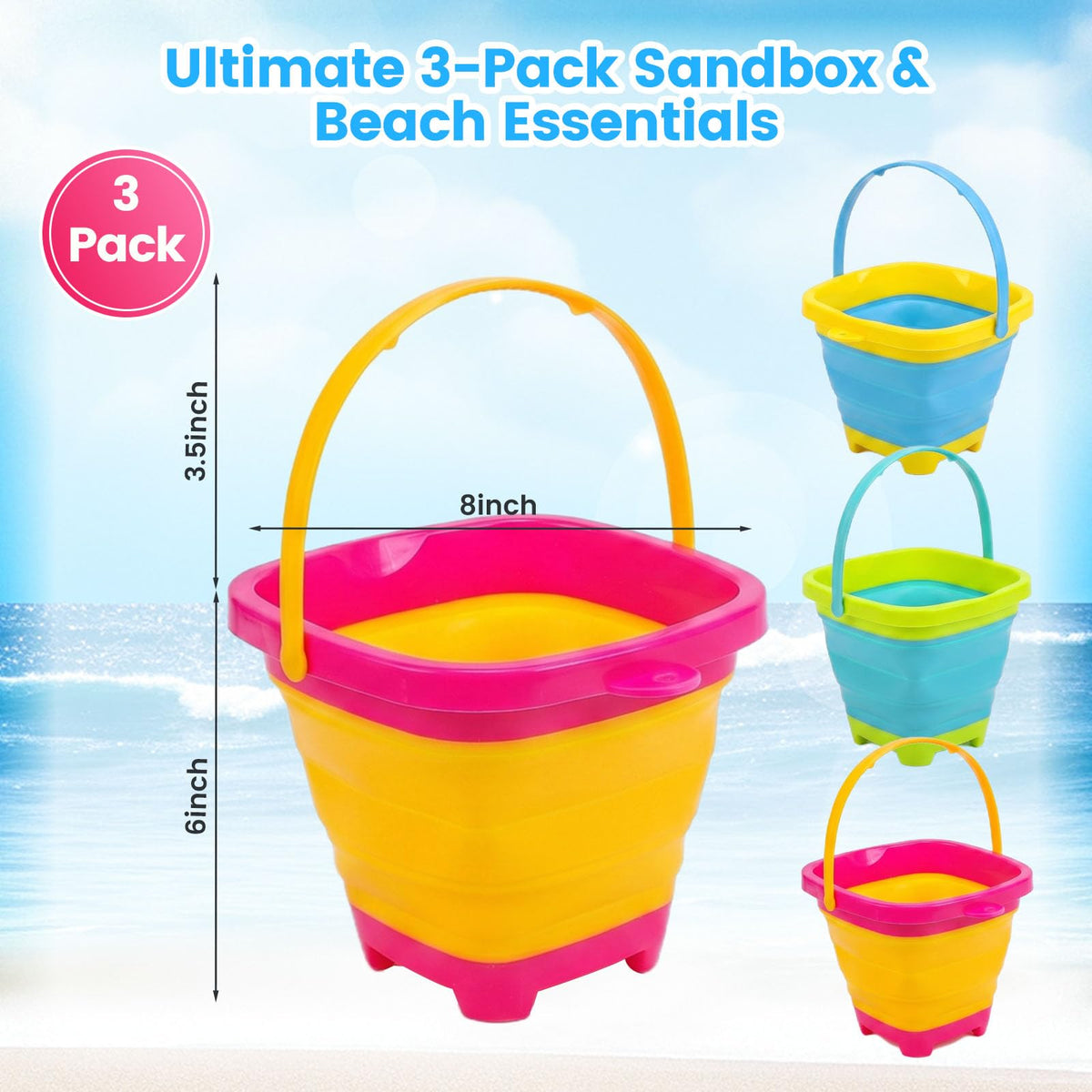Shindel collapsible beach buckets folded flat for storage